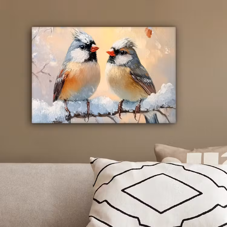 Vogels - Tak - Winter - Sneeuw canvas 2cm klein -sfeer3