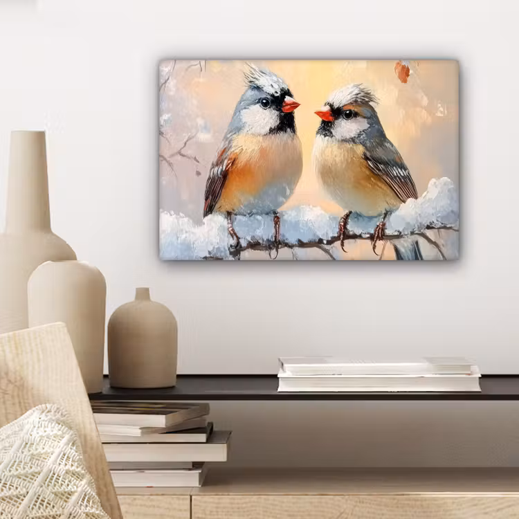 Vogels - Tak - Winter - Sneeuw canvas 2cm klein -sfeer6