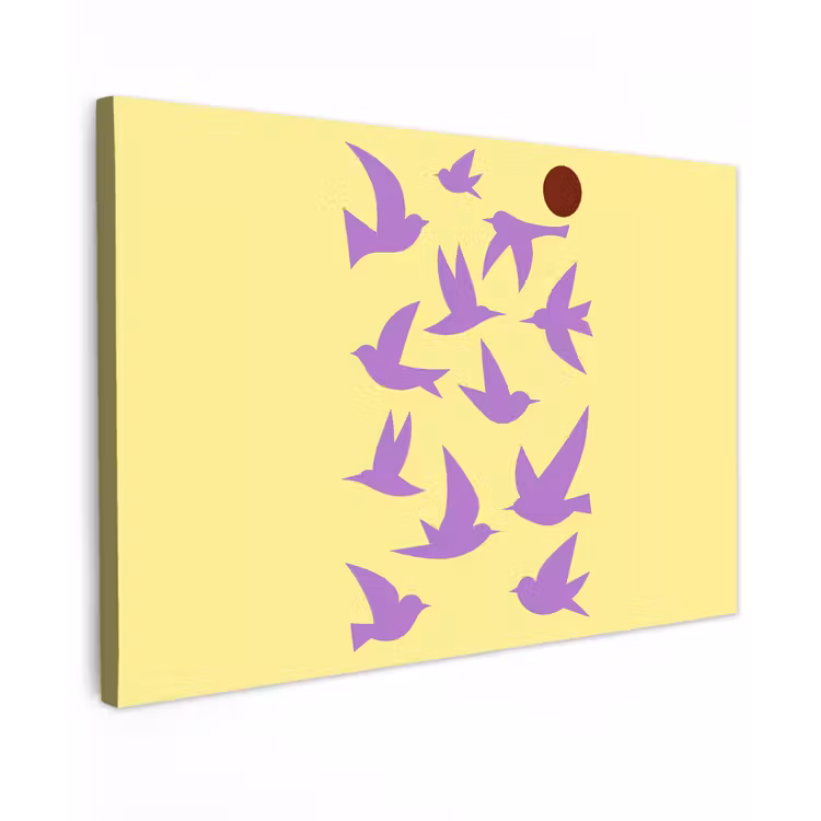 Vogels - Cirkel - Geel - Beweging canvas 2cm klein -z3d
