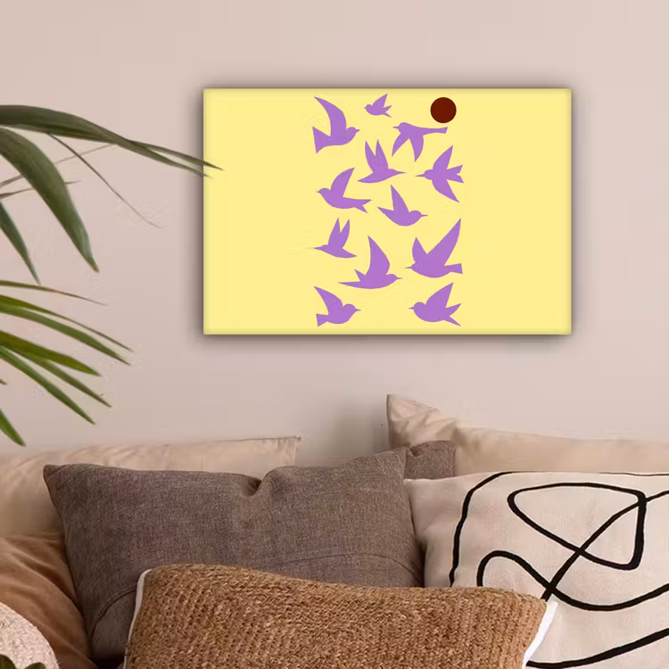 Vogels - Cirkel - Geel - Beweging canvas 2cm klein -sfeer1