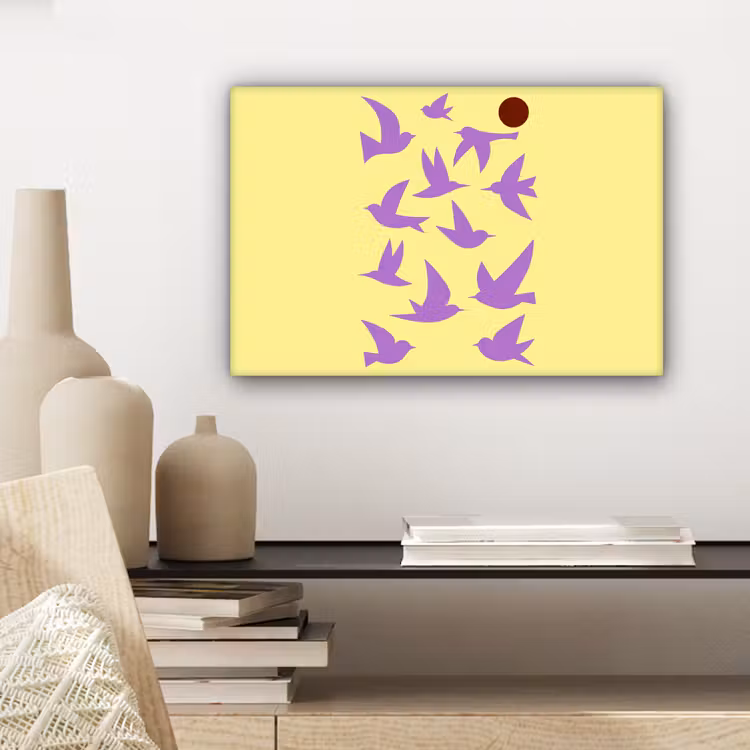 Vogels - Cirkel - Geel - Beweging canvas 2cm klein -sfeer6