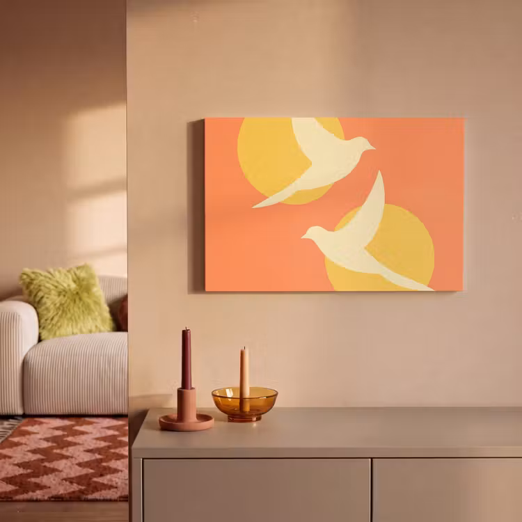 Vogels - Cirkels - Geel canvas 2cm klein -sfeer1