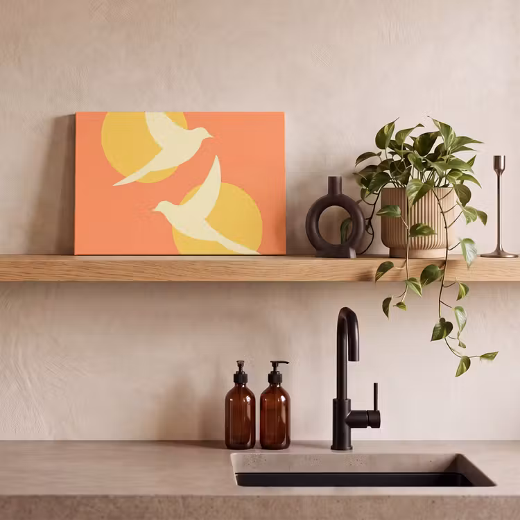 Vogels - Cirkels - Geel canvas 2cm klein -sfeer3