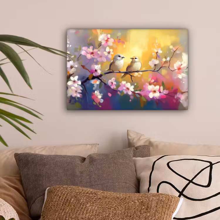 Vogels - Bloemen - Roze canvas 2cm klein -sfeer1
