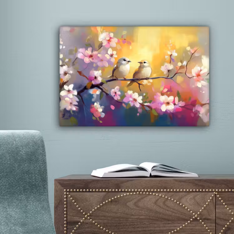 Vogels - Bloemen - Roze canvas 2cm klein -sfeer4