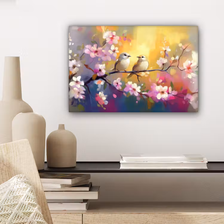 Vogels - Bloemen - Roze canvas 2cm klein -sfeer6