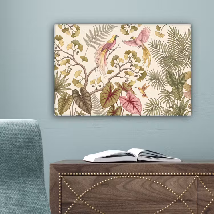Vogels - Tropisch - Botanisch - Roze canvas 2cm klein -sfeer4
