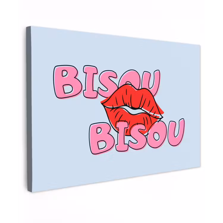 Bisou - Blauw - Roze - Lippen canvas 2cm klein -z3d