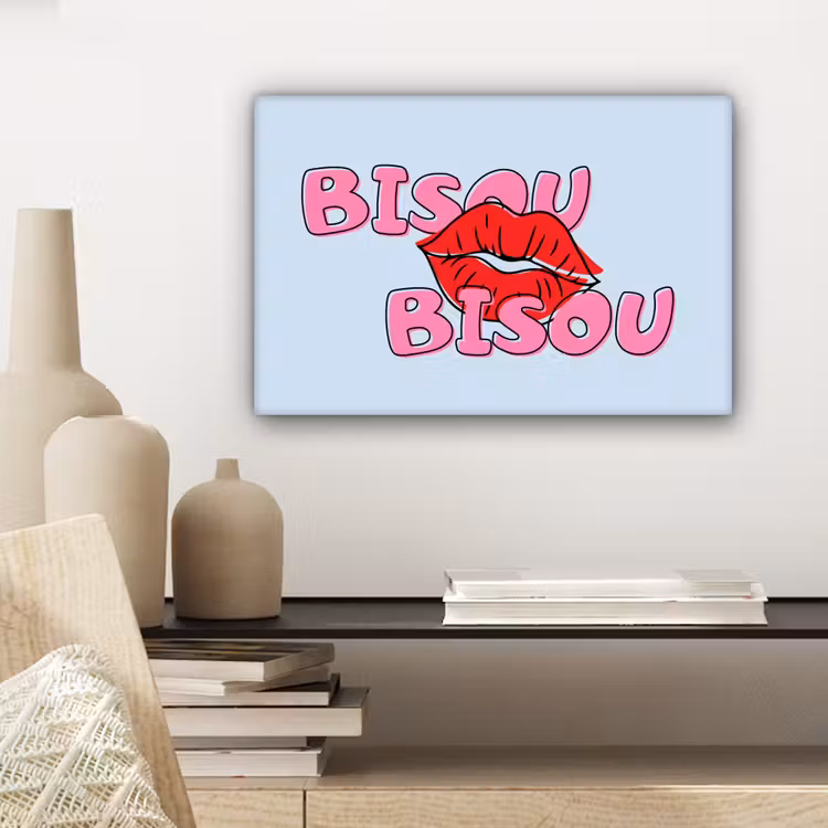 Bisou - Blauw - Roze - Lippen canvas 2cm klein -sfeer6