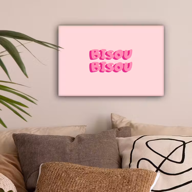 Bisou - Roze - Dikke letters canvas 2cm klein -z3d