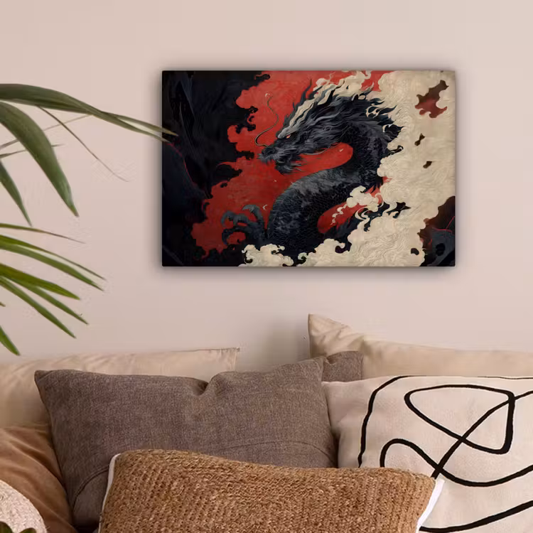 Zwarte draak - Rookwolken - Rood canvas 2cm klein -sfeer1