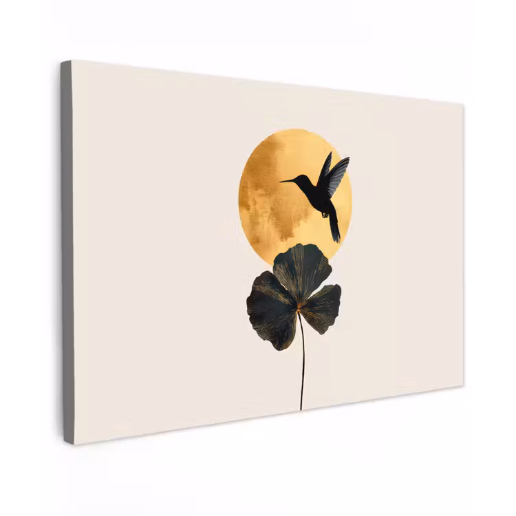 Zwarte kolibrie - Bloem - Gouden cirkel canvas 2cm klein -z3d
