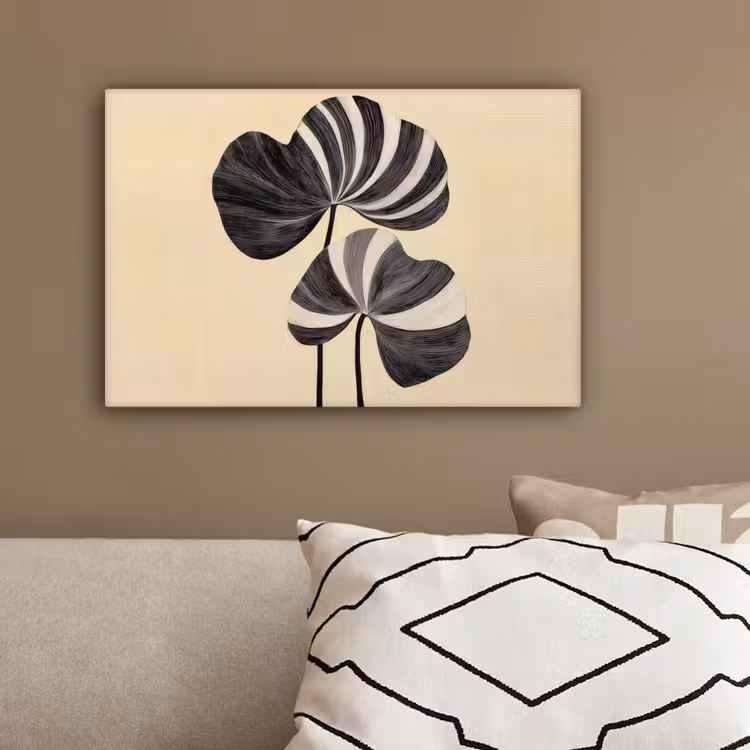 Zwart - Bladeren - Strepen - Minimalistisch canvas 2cm klein -sfeer3