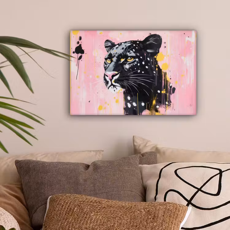 Zwart - Panter - Roze - Abstract canvas 2cm klein -sfeer1
