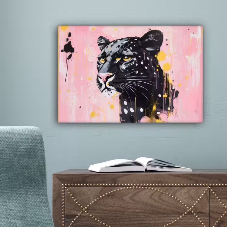 Zwart - Panter - Roze - Abstract canvas 2cm klein -sfeer4