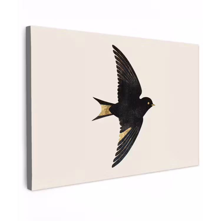 Zwarte zwaluw - Gouden accenten - Lichte achtergrond canvas 2cm klein -z3d
