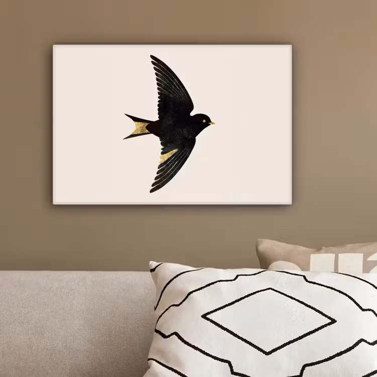 Zwarte zwaluw - Gouden accenten - Lichte achtergrond canvas 2cm klein -sfeer3