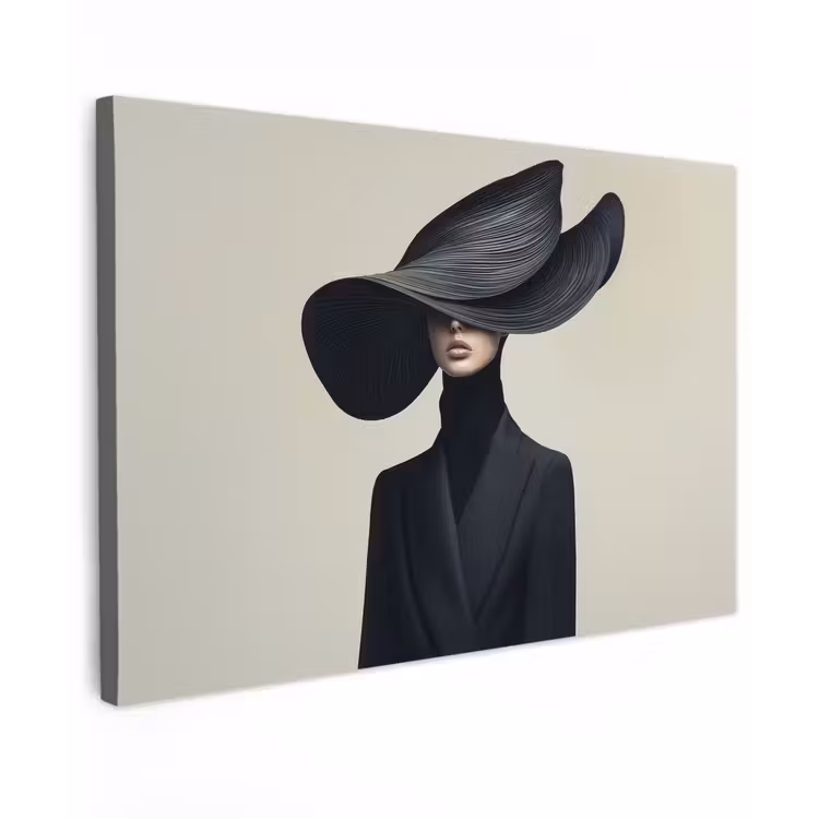Zwart - Vrouw - Hoed canvas 2cm klein -z3d