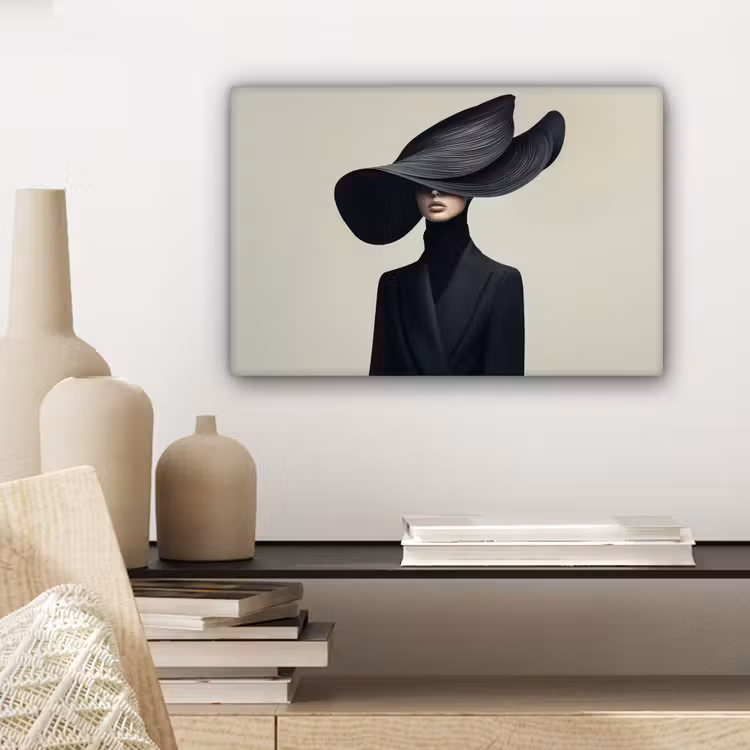 Zwart - Vrouw - Hoed canvas 2cm klein -sfeer6