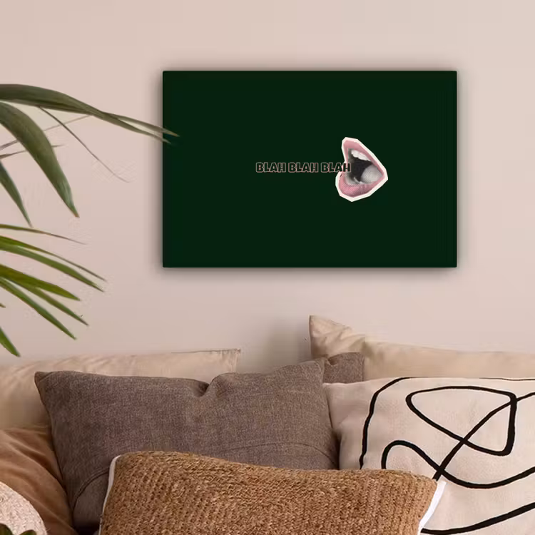 BLAH BLAH BLAH - Mond - Groen canvas 2cm klein -sfeer1