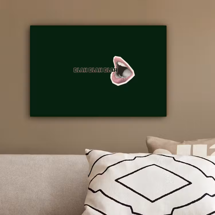BLAH BLAH BLAH - Mond - Groen canvas 2cm klein -sfeer3