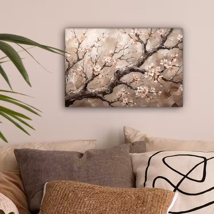 Bloesem - Takken - Schilderij - Beige - Serene canvas 2cm klein -sfeer1