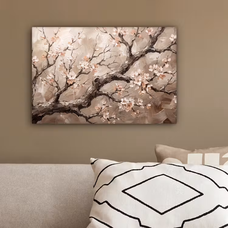 Bloesem - Takken - Schilderij - Beige - Serene canvas 2cm klein -sfeer3