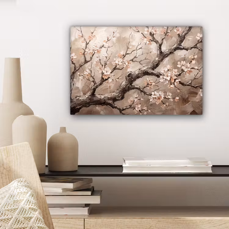 Bloesem - Takken - Schilderij - Beige - Serene canvas 2cm klein -sfeer6