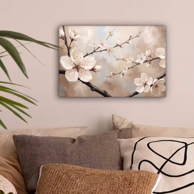 Bloesem - Takken - Schilderij - Beige - Serene canvas 2cm klein -sfeer1