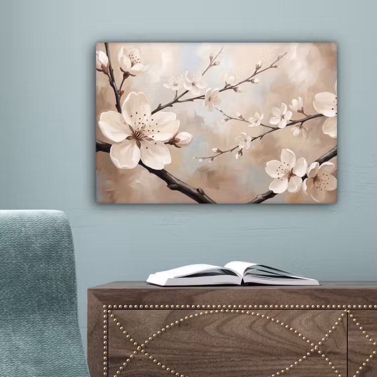 Bloesem - Takken - Schilderij - Beige - Serene canvas 2cm klein -sfeer4