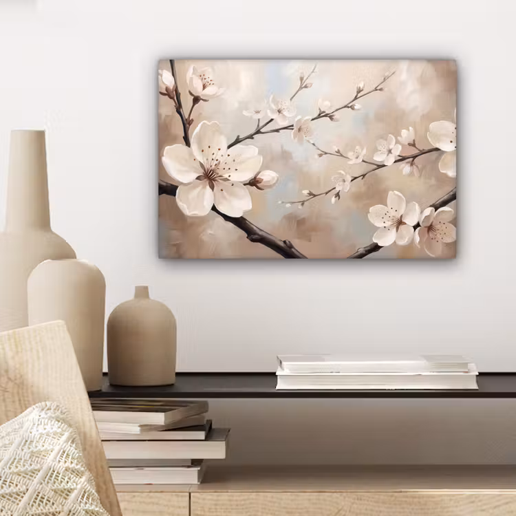 Bloesem - Takken - Schilderij - Beige - Serene canvas 2cm klein -sfeer6