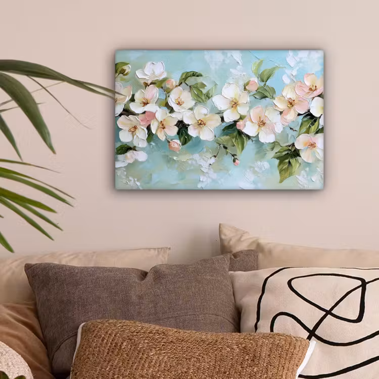 Bloesem - Bladeren - Lichtblauw canvas 2cm klein -sfeer1