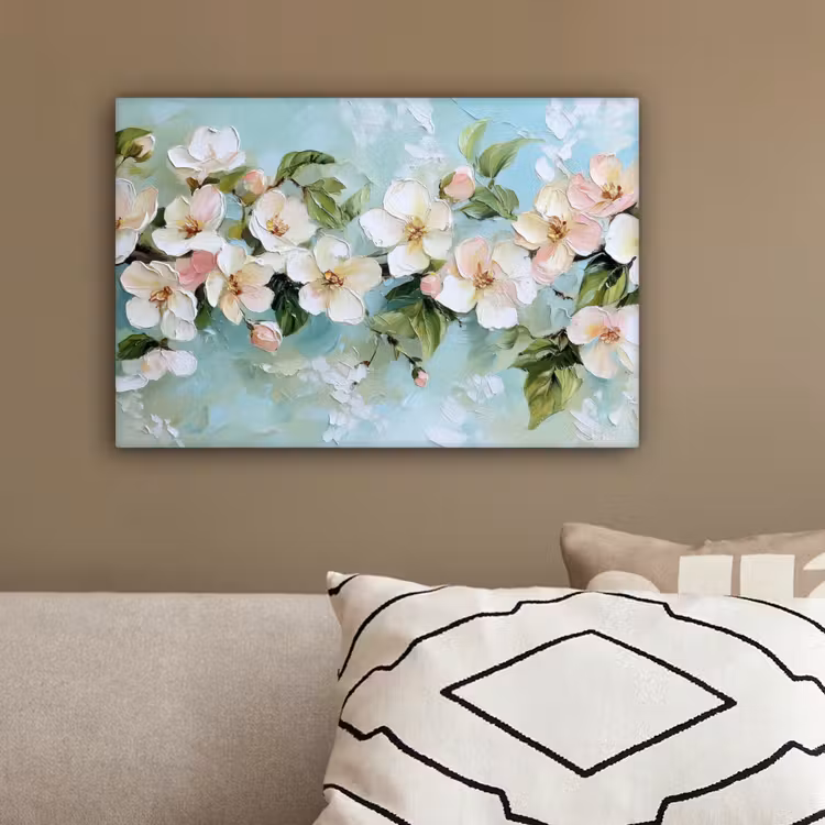 Bloesem - Bladeren - Lichtblauw canvas 2cm klein -sfeer3