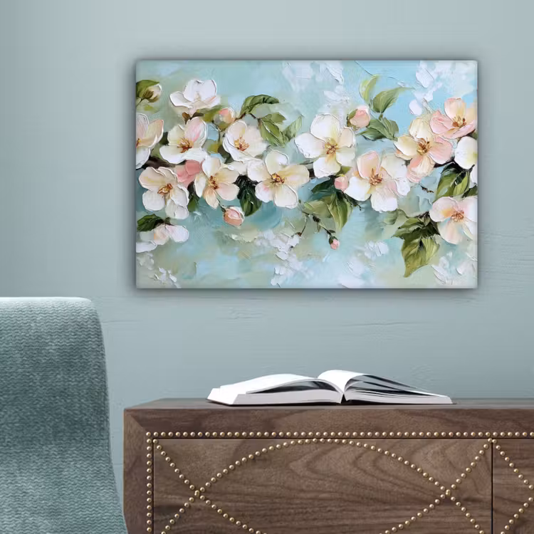 Bloesem - Bladeren - Lichtblauw canvas 2cm klein -sfeer4