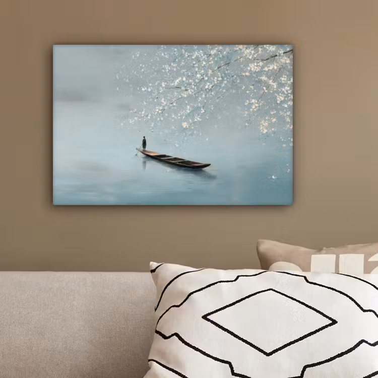 Bloesems - Minimalistisch - Wateroppervlak - Boot canvas 2cm klein -sfeer3