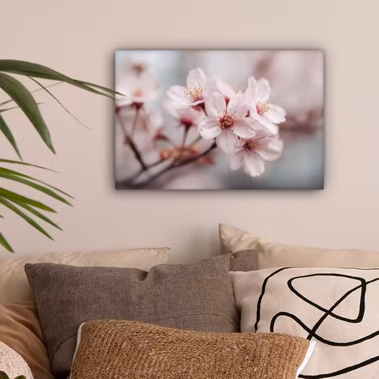 Bloesems - Meeldraden - Geel - Wazig canvas 2cm klein -sfeer1