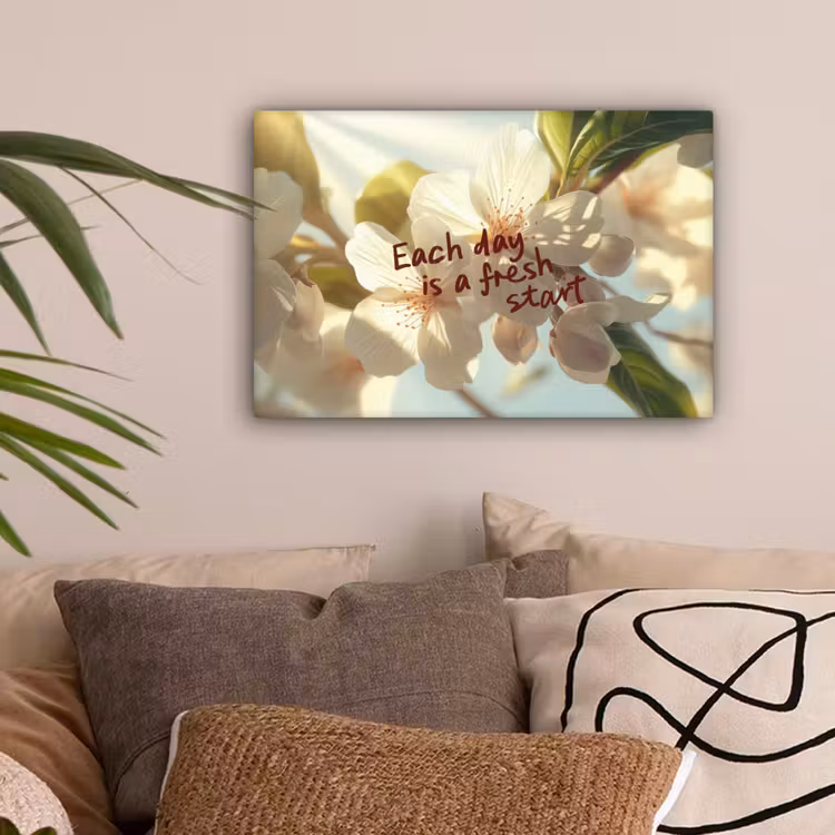 Bloesems - Zonlicht - Quote - Wit canvas 2cm klein -sfeer1