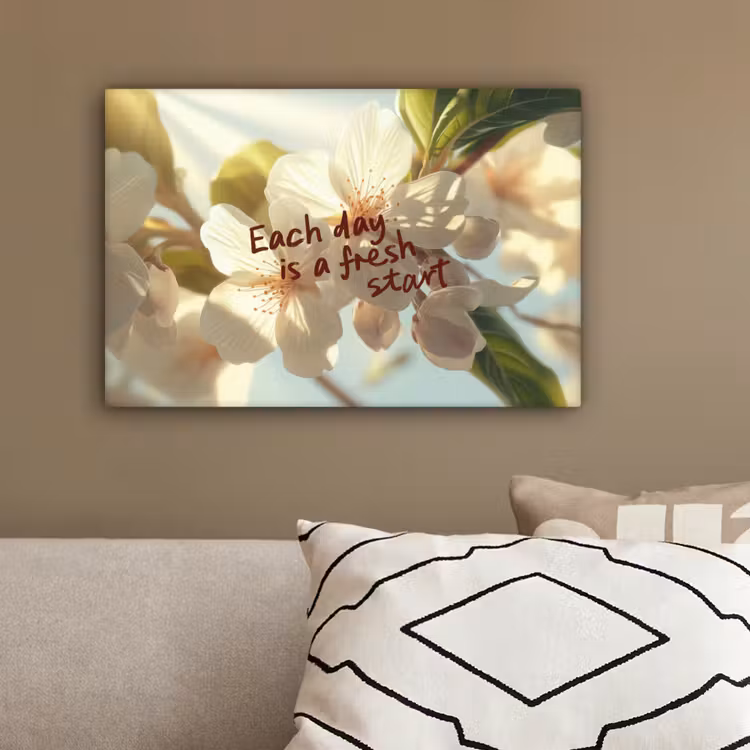 Bloesems - Zonlicht - Quote - Wit canvas 2cm klein -sfeer3