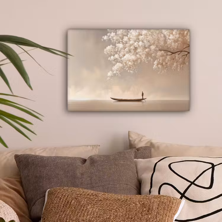 Bloesems - Wit - Boot - Minimalistisch canvas 2cm klein -sfeer1