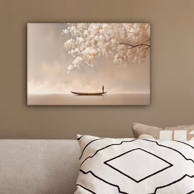 Bloesems - Wit - Boot - Minimalistisch canvas 2cm klein -sfeer3