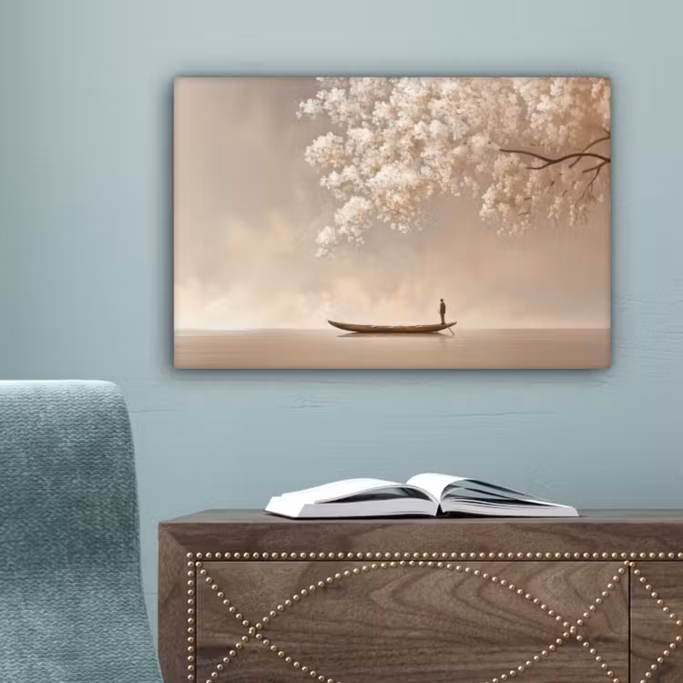 Bloesems - Wit - Boot - Minimalistisch canvas 2cm klein -sfeer4