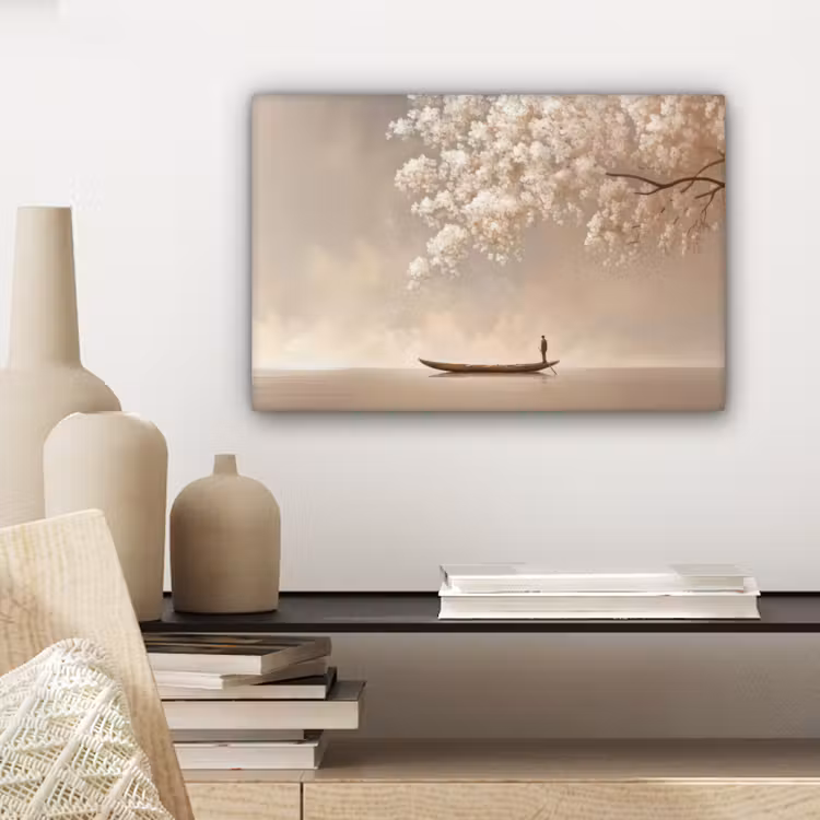 Bloesems - Wit - Boot - Minimalistisch canvas 2cm klein -sfeer6