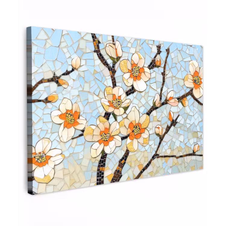 Bloesems - Wit - Mozaïek - Tak canvas 2cm klein -z3d