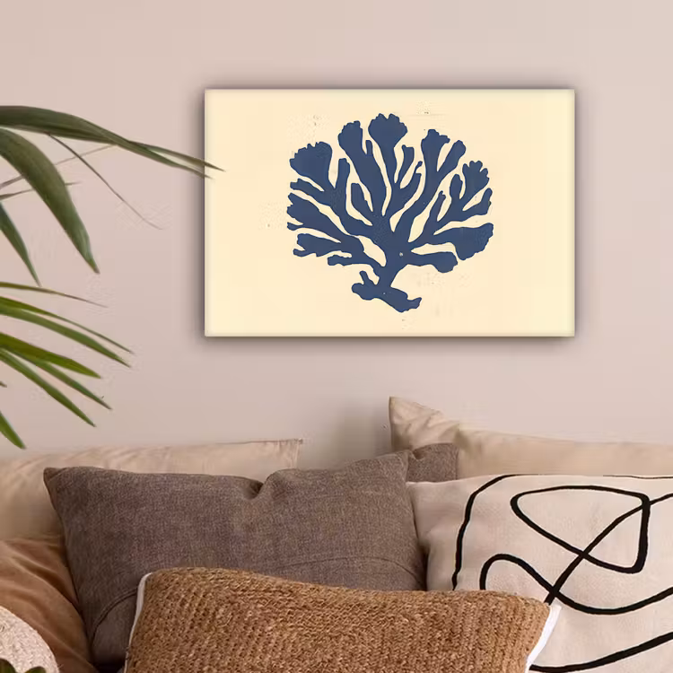 Blauw koraal - Vertakkingen - Beige canvas 2cm klein -sfeer1