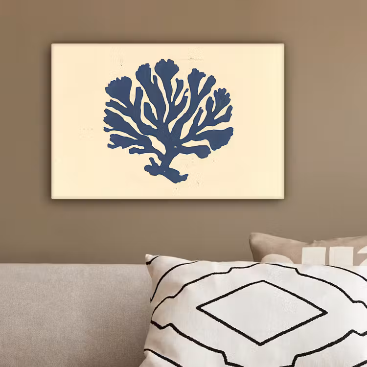 Blauw koraal - Vertakkingen - Beige canvas 2cm klein -sfeer3