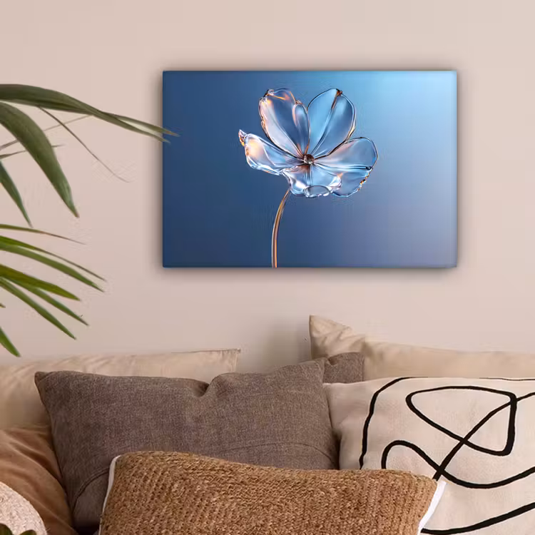 Blauw - Bloem - Glazen - Sierlijk canvas 2cm klein -sfeer1