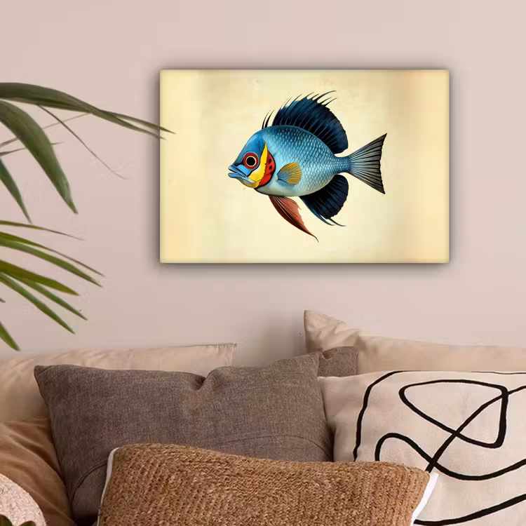 Blauw - Kieuwen - Vis - Illustratie canvas 2cm klein -sfeer1