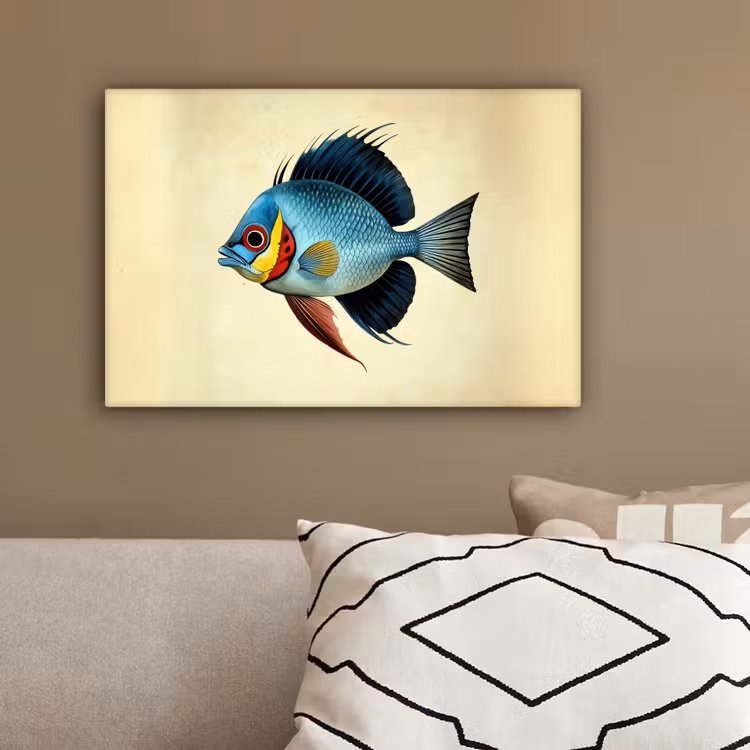 Blauw - Kieuwen - Vis - Illustratie canvas 2cm klein -sfeer3