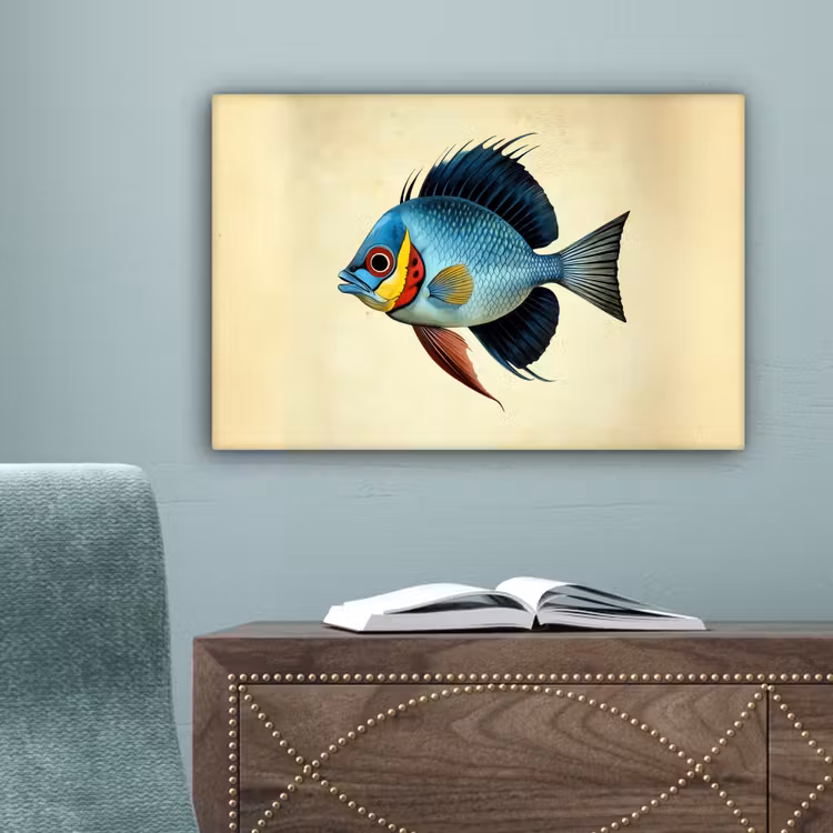 Blauw - Kieuwen - Vis - Illustratie canvas 2cm klein -sfeer4