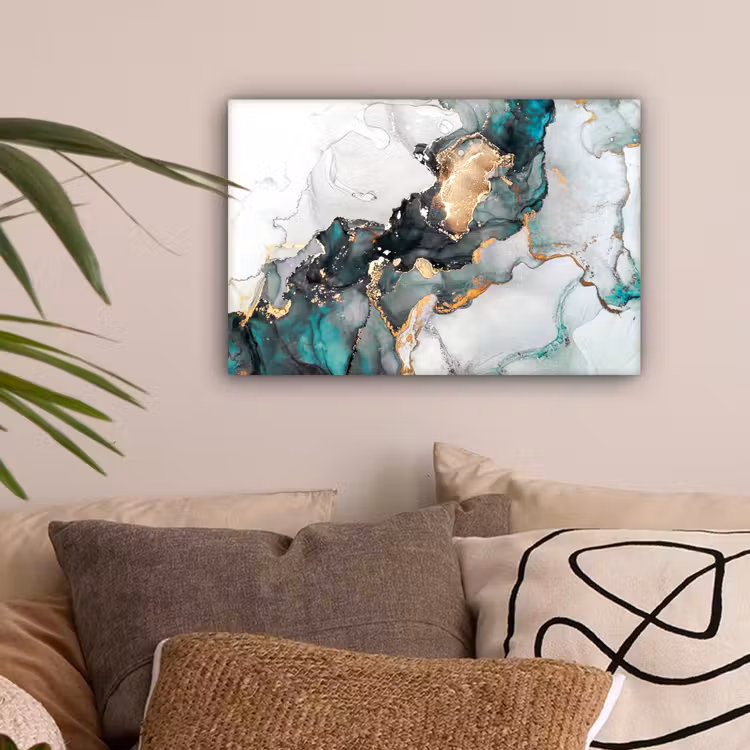 Blauw - Marmer - Goud canvas 2cm klein -sfeer1